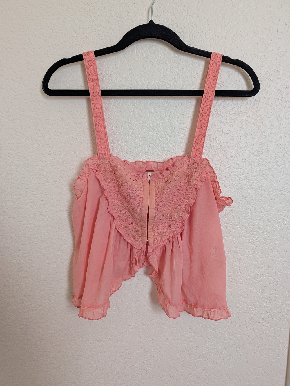 Free People Lace Ruffle Crop Belly Tank Pink Rose Size XS Romantic Feminine